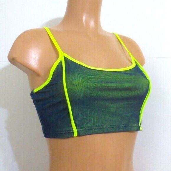 Superdown Green & Yellow Moriah Contrast Mesh Crop Top - Picture 4 of 8